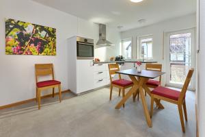 une cuisine avec une table et des chaises dans une pièce dans l'établissement Thermen Appartement Gabriela, 52 qm, à Bad Krozingen