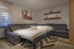 a couch sitting in a living room next to a couch at Ferienwohnung am Schlosspark in Bad Harzburg