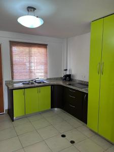 una cocina vacía con armarios verdes y fregadero en Ciudad Flamingo, Morrocoy chichiriviche, tucacas 7, en Chichiriviche