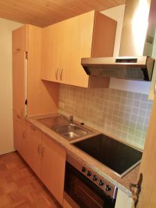 a small kitchen with a sink and a stove at Sigiswangerhorn in Ofterschwang