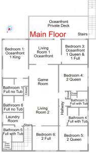 Půdorys ubytování Oceanfront, Centrally Located, Huge 5k sq ft Home w Huge Private Pool, Hot tub, & Gameroom