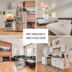 un collage di foto di un soggiorno e di una camera da letto di Pet Friendly 3Br 2Bath Luxe Gem a Fort Worth