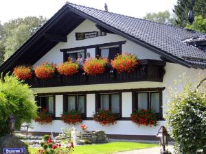 a building with flower boxes on the windows at Haus Edelweiss Comfortable holiday residence in Winterberg
