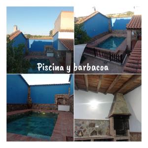 a collage of photos of a swimming pool at La Traviesa Casa Rural in Aljucén
