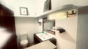 a bathroom with a sink and a mirror and a toilet at Lomond House in Gurukanda +21 photos