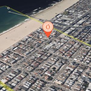 an overhead view of a city with an orange marker at Seaside Sanctuary - Rooftop Deck & Hot Tub in Hermosa Beach