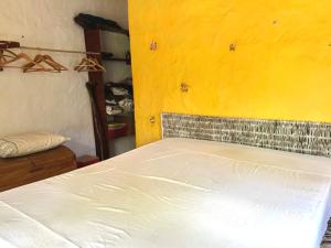 伊比科阿拉Vila Alamandra的卧室里有一张床和一面黄色的墙