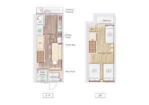 a floor plan and elevation of a house at Atlantis 天下茶屋 in Osaka