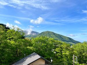 a view of a mountain with trees and a house at Hakone Fura in Hakone +24 photos