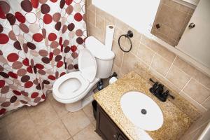 a bathroom with a toilet and a sink at COBE Enterprise in Danville +2 photos