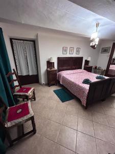 ein Schlafzimmer mit einem Bett und einem Stuhl in der Unterkunft Camera privata Glicine in Castellero