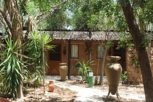 une maison avec plusieurs grands vases devant elle dans l'établissement Corea Game Ranch, à Alldays