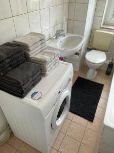 Koupelna v ubytování Freunde Apartment mit Sauna