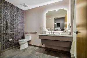une salle de bain avec toilettes, lavabo et miroir dans l'établissement Homewood Suites By Hilton Colorado Springs Airport, à Colorado Springs