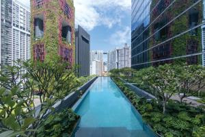 新加坡Sofitel Singapore City Centre的一座位于城市中心,拥有高楼建筑的游泳池
