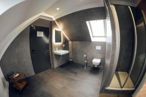 e bagno mansardato con lavandino e servizi igienici. di Palais a Erfurt
