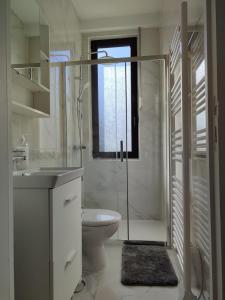 a bathroom with a shower and a toilet and a sink at Entire home - Centre Fécamp - 36 Elena in Fécamp