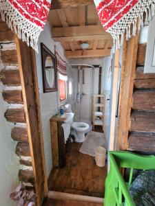 a bathroom with a toilet and a sink at Complex Tradițional Casa din Vale Breb in Breb