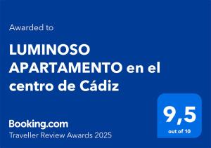 Certyfikat, podpis lub inny dokument wystawiony w obiekcie LUMINOSO APARTAMENTO en el centro de Cádiz