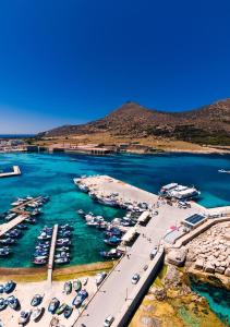 an aerial view of a marina with boats in the water at Vento di Grecale in Favignana