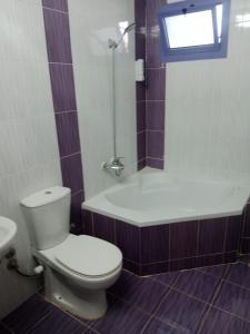 Un baño con inodoro, bañera y lavabo. en الشريف للشقق الفندقيه, en Abu Simbel