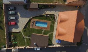 an overhead view of a house with a swimming pool at Apartmány Skoronice in Skoronice