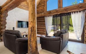 a living room with two leather chairs and a tv at Vacation home Elizabeta in Slunj