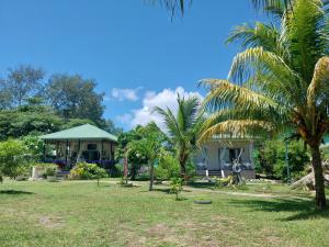 a house with palm trees in front of it at Agnes Cottage in La Réunion