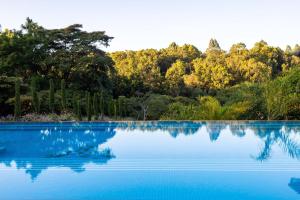 a pool of blue water with trees in the background at Pax Manor Muthaiga in Nairobi