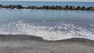 a group of rocks in the water near the beach at Hotel San Pietro Chiavari in Chiavari