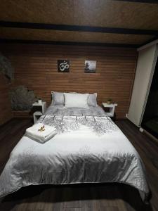a bedroom with a large white bed with two tables at Glamping Waná in Sutatausa +31 photos