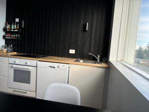 una cucina con lavello e fornello forno superiore di Heima at Selfoss a Selfoss