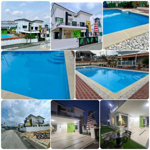 a collage of pictures of houses and a swimming pool at Ipoh Lahat Mines Private Pool Lake Villa by IWH Suites in Lahat +58 photos