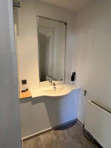 un bagno con un lavandino bianco e uno specchio di European District Apartment Thirteen a Bruxelles