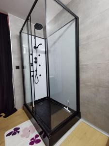 a shower with a glass enclosure in a room at Studio sur la digue in Middelkerke