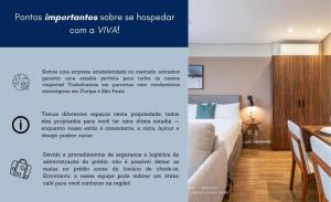 a screenshot of a hotel room with a bed and a table at Prédio com apartamentos completos, com piscina e a passos da praia - Agua Marinha in Florianópolis