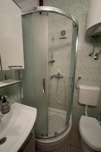 una doccia in un bagno con wc e lavandino di Apartments with a parking space Omis - 23914 a Omiš (Almissa) Altre 10 foto