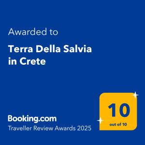 Certifikát, hodnocení, plakát nebo jiný dokument vystavený v ubytování Terra Della Salvia in Crete
