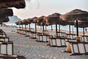 a row of chairs and umbrellas on a beach at ARCADIA - SIROLO in Sirolo