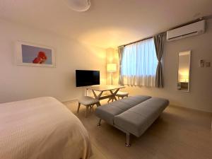 TV a/nebo společenská místnost v ubytování COCOSTAY 福山駅前レスタウロアバンティ JR福山駅から徒歩7分の移動に超便利な好立地 Great location 7min walk from JR sta