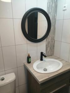 a bathroom with a sink and a mirror at Appartement tout proche de Bourg-en-Bresse in Péronnas +9 photos