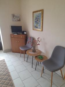 a waiting room with two chairs and a table at Garden Paradise in Megalochori Trikala in Tríkala