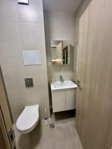 a bathroom with a toilet and a sink at Music Flats in Sofia