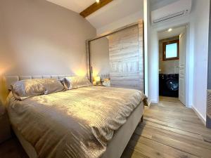 a bedroom with a large bed with a large mirror at Appartement T2 Indépendant - 2 personnes in Sotta
