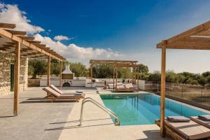 KaravádhosにあるDionisis Villa by Vintage Travelの屋外スイミングプール(パティオ付)、