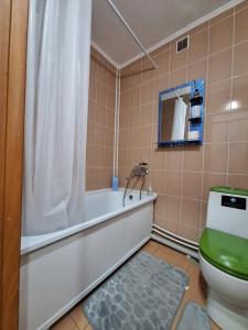 een badkamer met een bad, een toilet en een douche bij квартира in Balqash