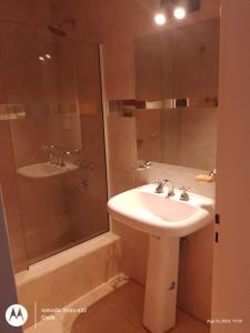 ein Badezimmer mit Waschbecken und Dusche in der Unterkunft Departamento sobre AVENIDA con BALCON in Santiago del Estero