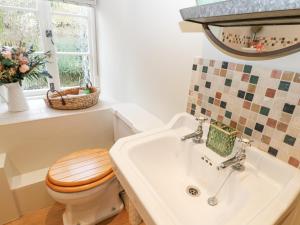 een badkamer met toilet en wastafel bij River Dance Cottage in Leyburn +35 foto's