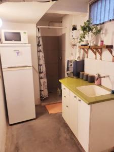 a kitchen with a white refrigerator and a sink at Ortal in Tel Aviv