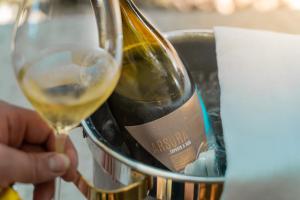 a person is holding a glass of wine at Locanda Gaudemus Boutique Hotel in Sistiana